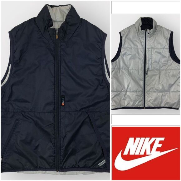 VINTAGE NIKE Reversible Full‎ Zip Puffer Vest Jacket Mens Size Large Y2K - Picture 1 of 9
